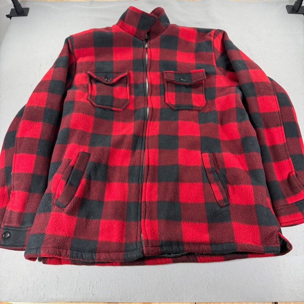 Maxxsel Mens 5XL Buffalo Plaid Fleece Jacket Sherpa Lined Red Black Full Zip